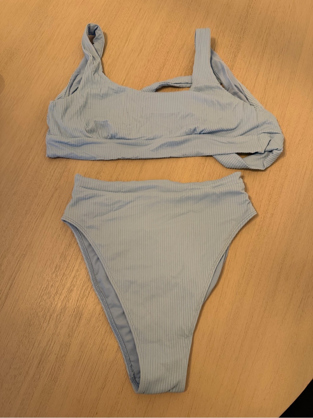 Monday Swimwear Sky Blue Rib Jamaica Riviera Set V size Top / Medium Bottom